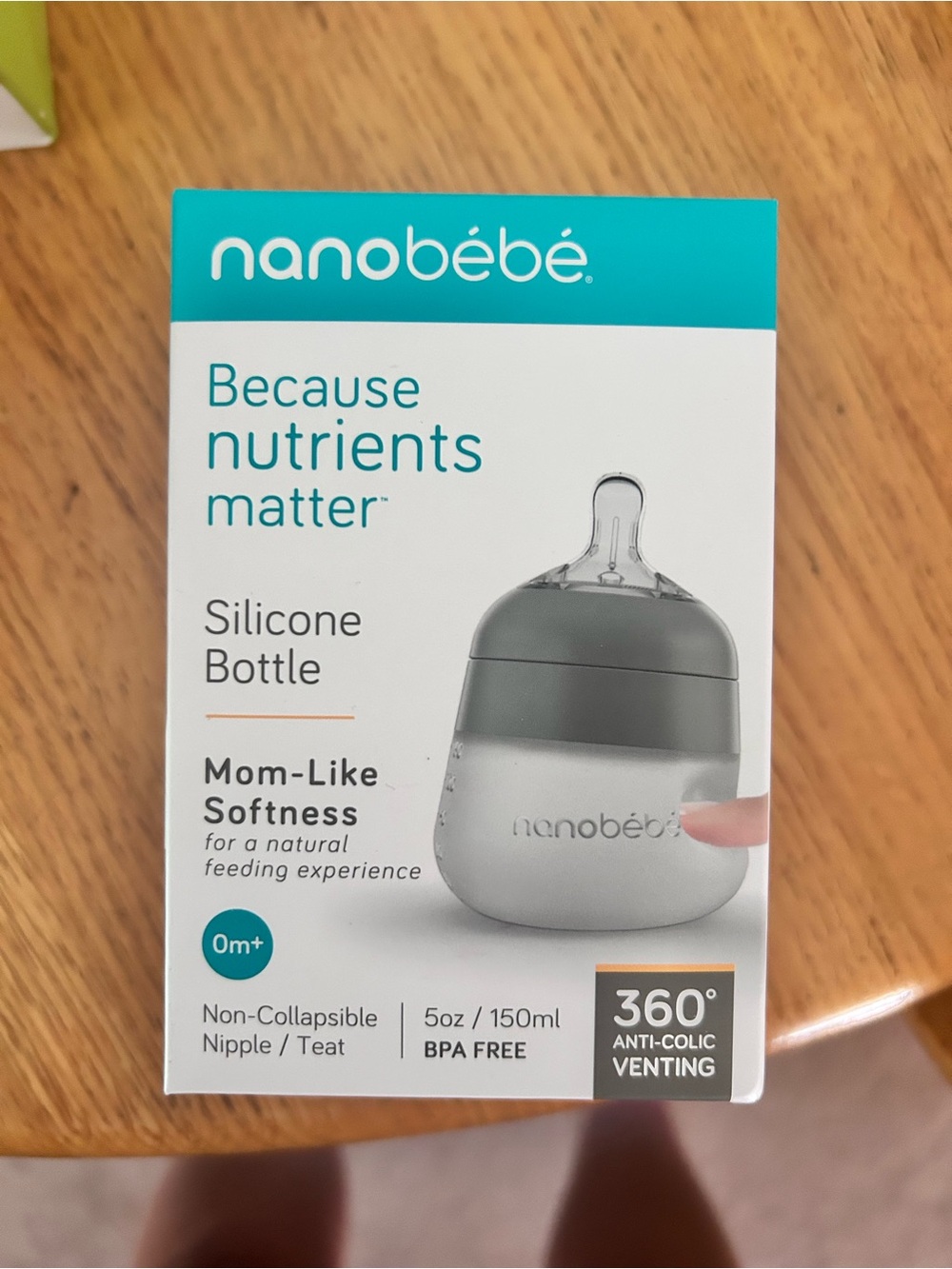 Nanobébé Gray Silicone Baby Bottle - Soft Mom-Like Nipple, 5oz